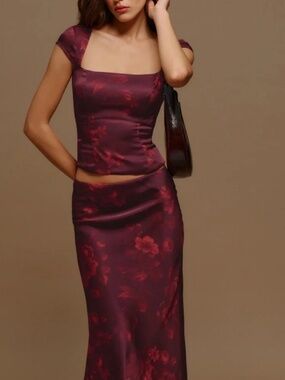 Reformation Cora Top & Ella Skirt SET Size 8 Sanguine NEW